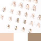 Unhas postiças curtas francesas com bordas brancas onduladas e pó dourado, peça pequena de unha com amor, atacado, peça de unhas postiças｜365nails