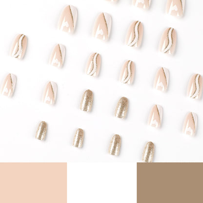 Press on nails short French white edge wavy gold powder nail piece small love nail piece wholesale Press on nails piece｜365nails