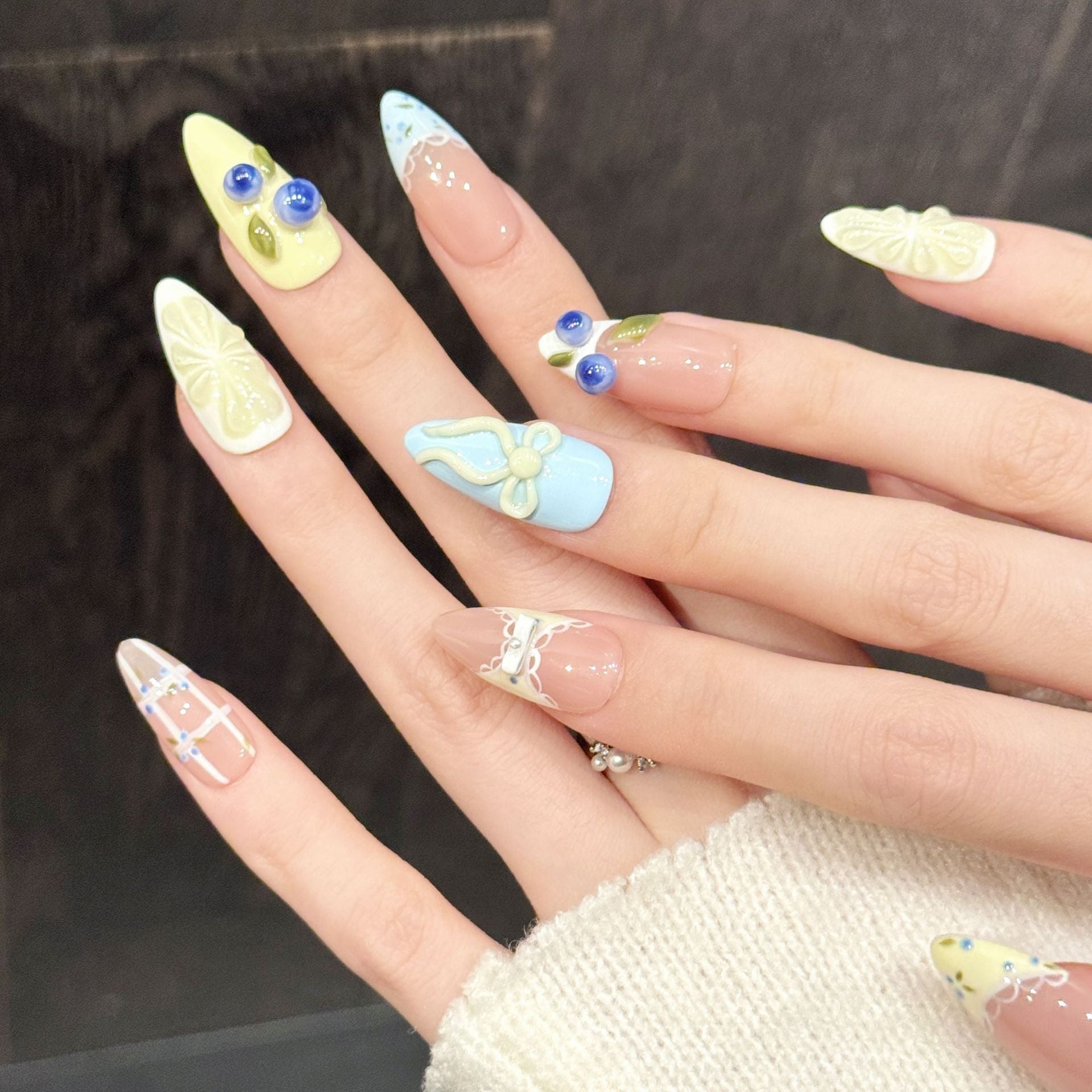 Lemon Blueberry Pastel Press On Nails