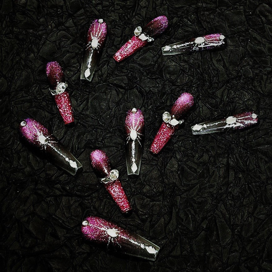 [Purple Shadow] White Ultra-thin and seamless Purple Cat's Eye Four Fingers Quicksand Flow Hemp Exquisite press on nail