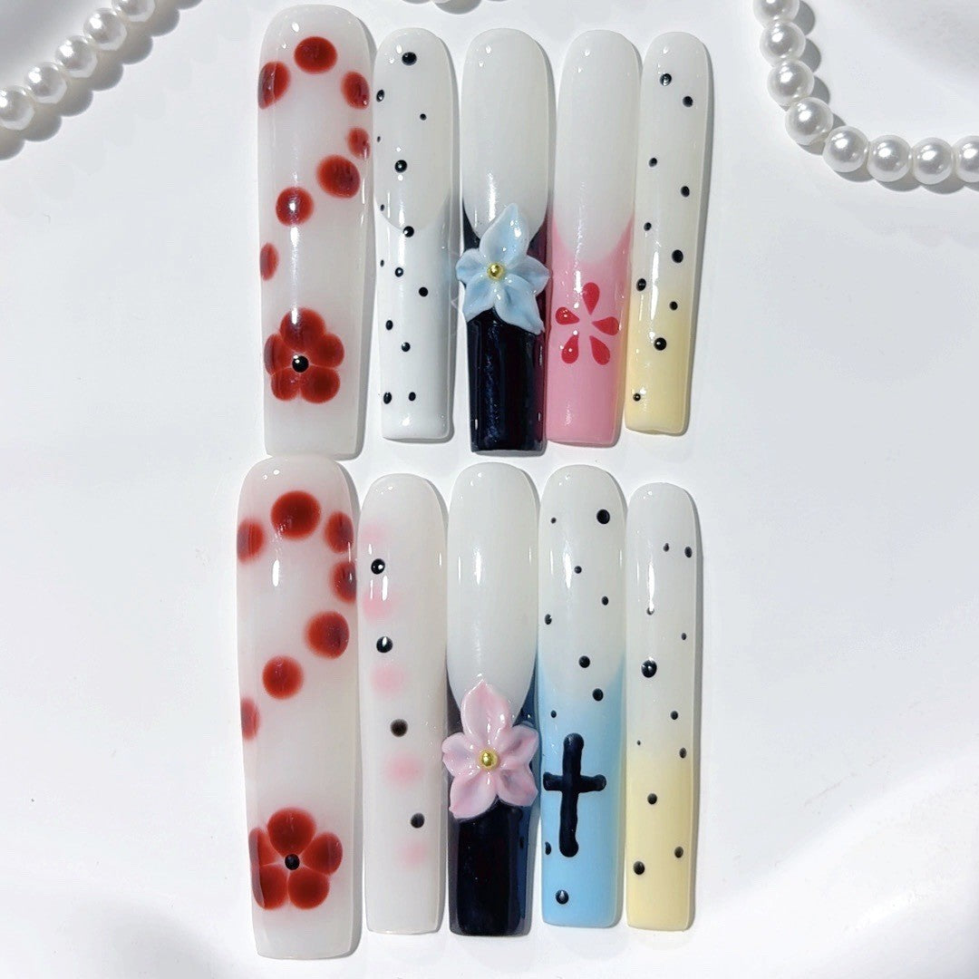 Hand Painted Floral Gradient Luxury Press On Nails