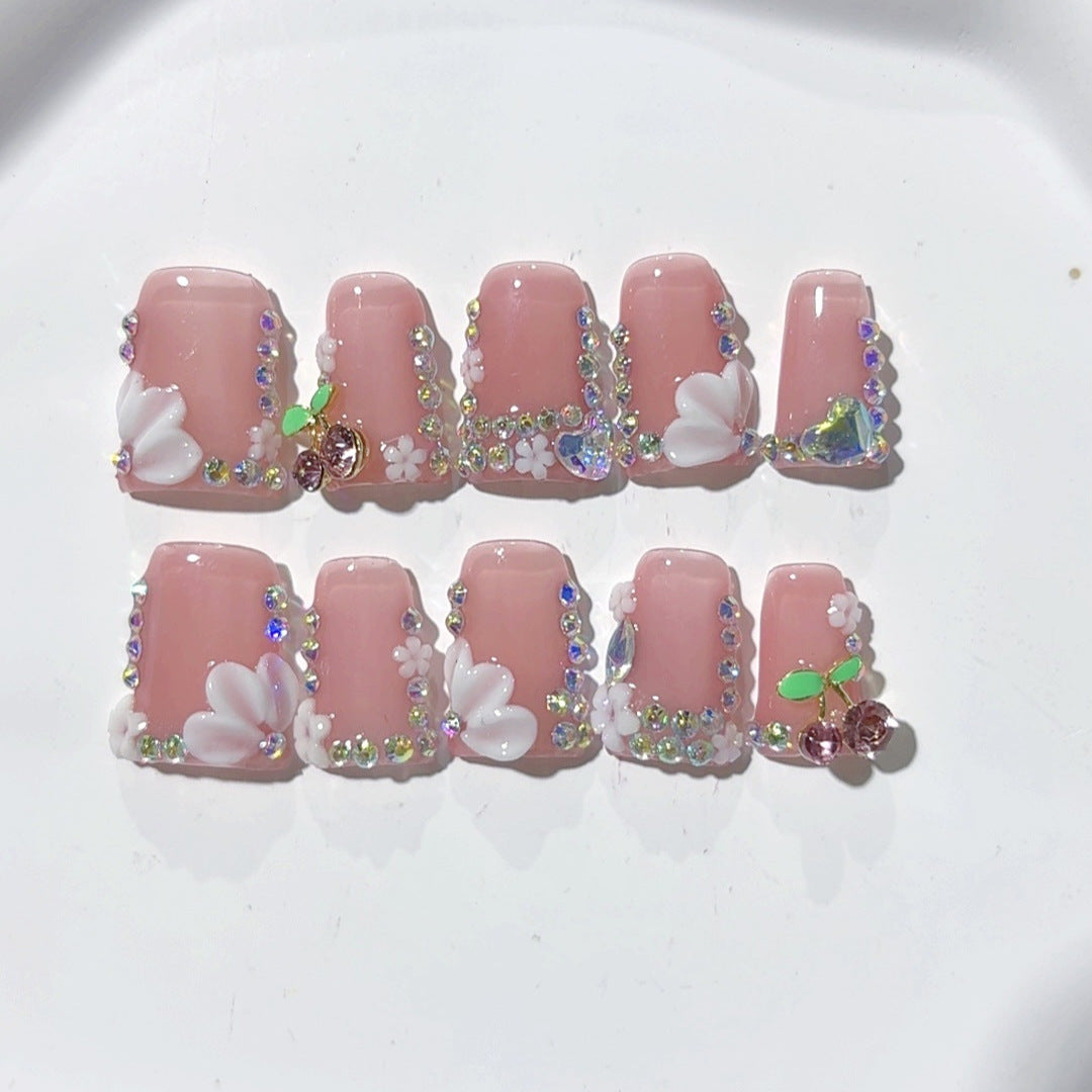 Cherry Blossom Gala: "Blossom Cherry" – Unhas Postiças Curtas Quadradas