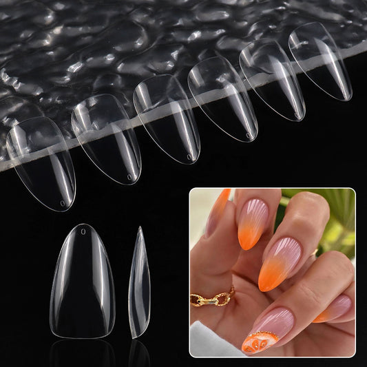 Nail Tips Transparent nail piece, special box for press on nails, full sticker, seamless patch, manicure, long water drop, almond nail patch, fake nail.