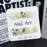 Handmade Press-on Nails new olivine summer small fresh white cute short nail art wearable nail sticker｜365nails
