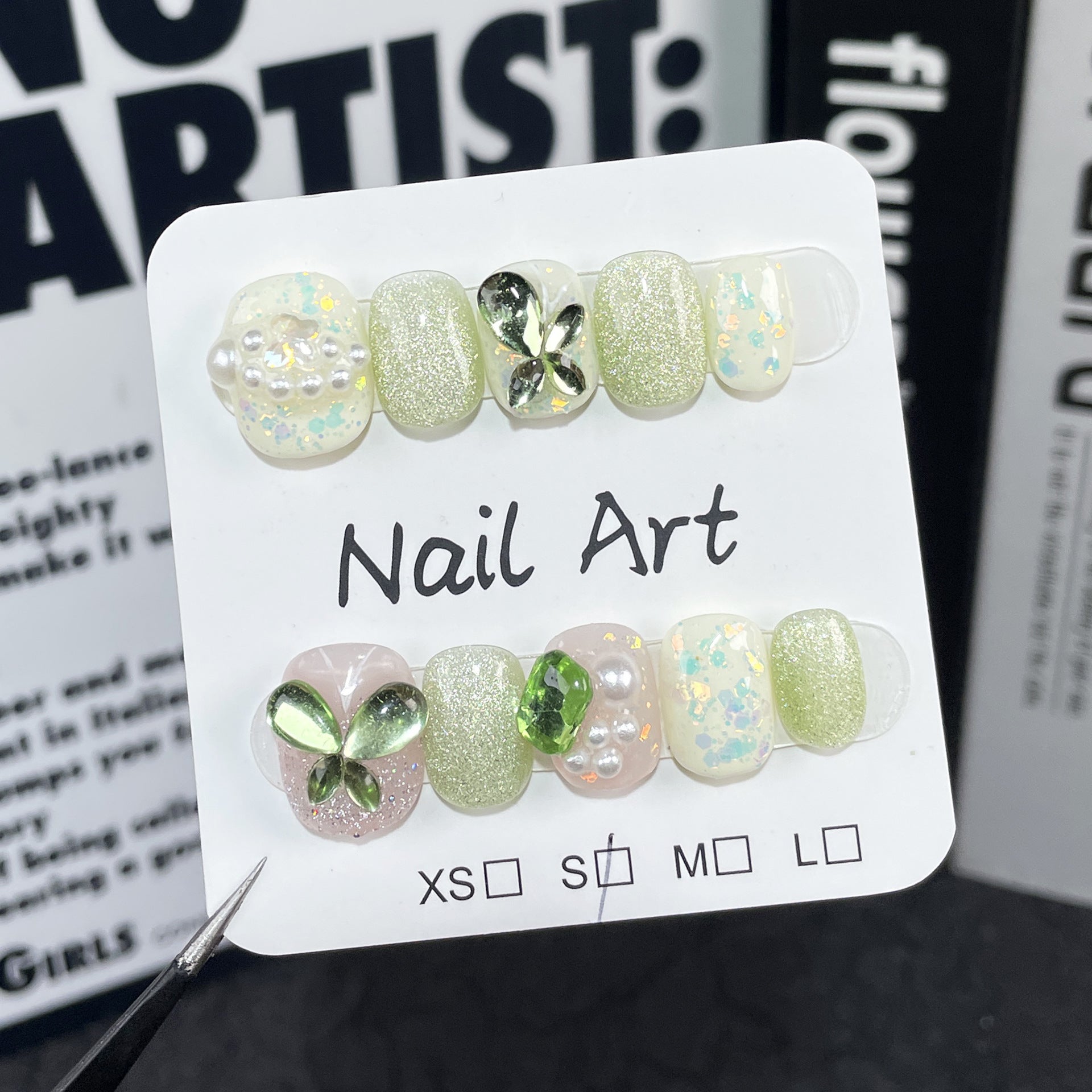 Handmade Press-on Nails new olivine summer small fresh white cute short nail art wearable nail sticker｜365nails