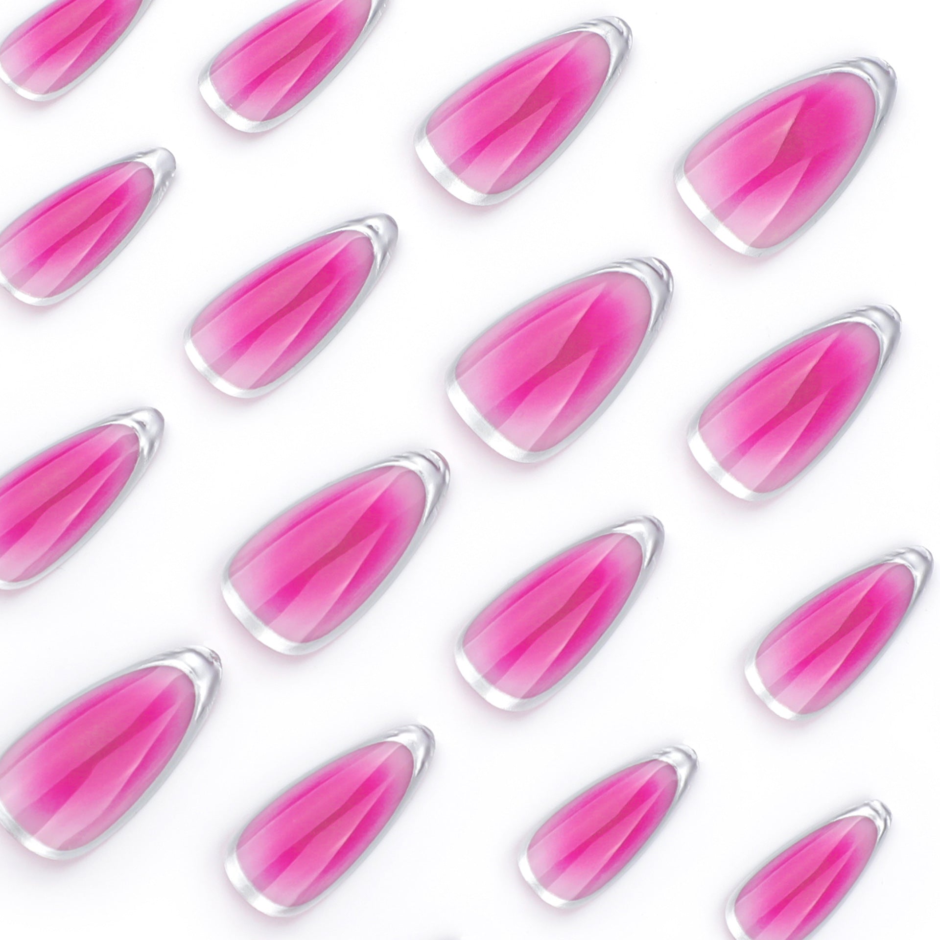 vente chaude patchs, flou rose rouge, cercle français argent, patchs d'ongles amande, en gros.｜365nails