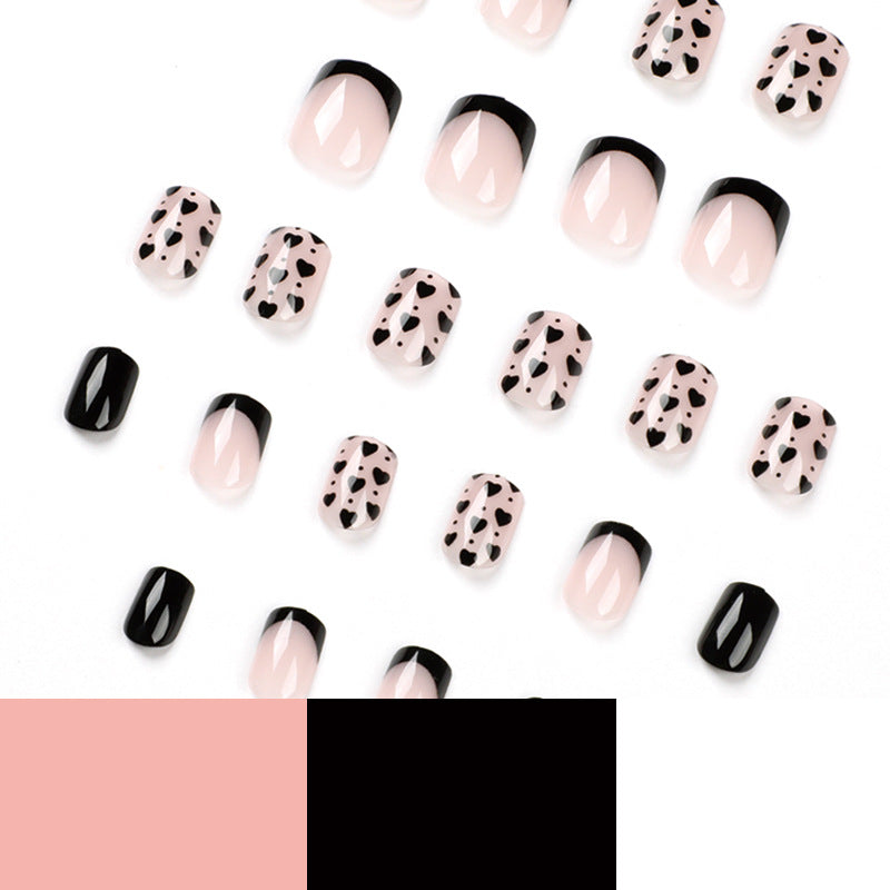 法式美甲穿戴甲 黑邊小愛心指甲片｜365nails