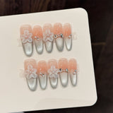 Gradient Silver Floral Embellished Press On Nails