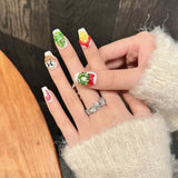Cute 3D Christmas Press‑On Nails – Santa, Wreath & Gingerbread Short Design