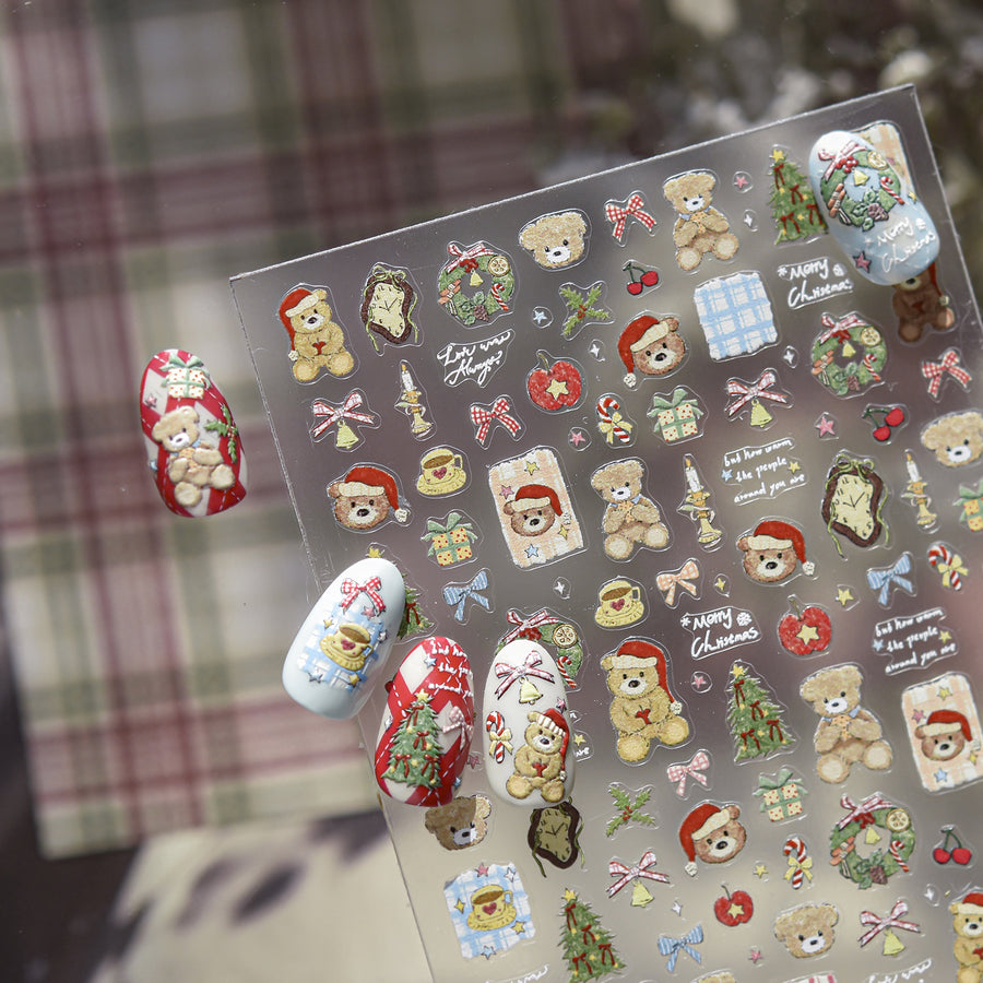 365nails — Ourson de Noël — autocollants nail art