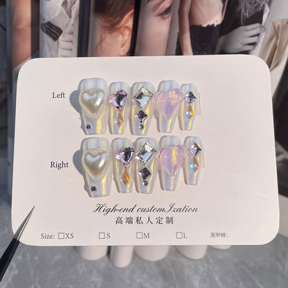 Handmade Press-on Nails Aurora Love Sweet and Cute Nail Art Medium and Long Wearable Nail Patch Finished Fake Nail Patch｜365nails