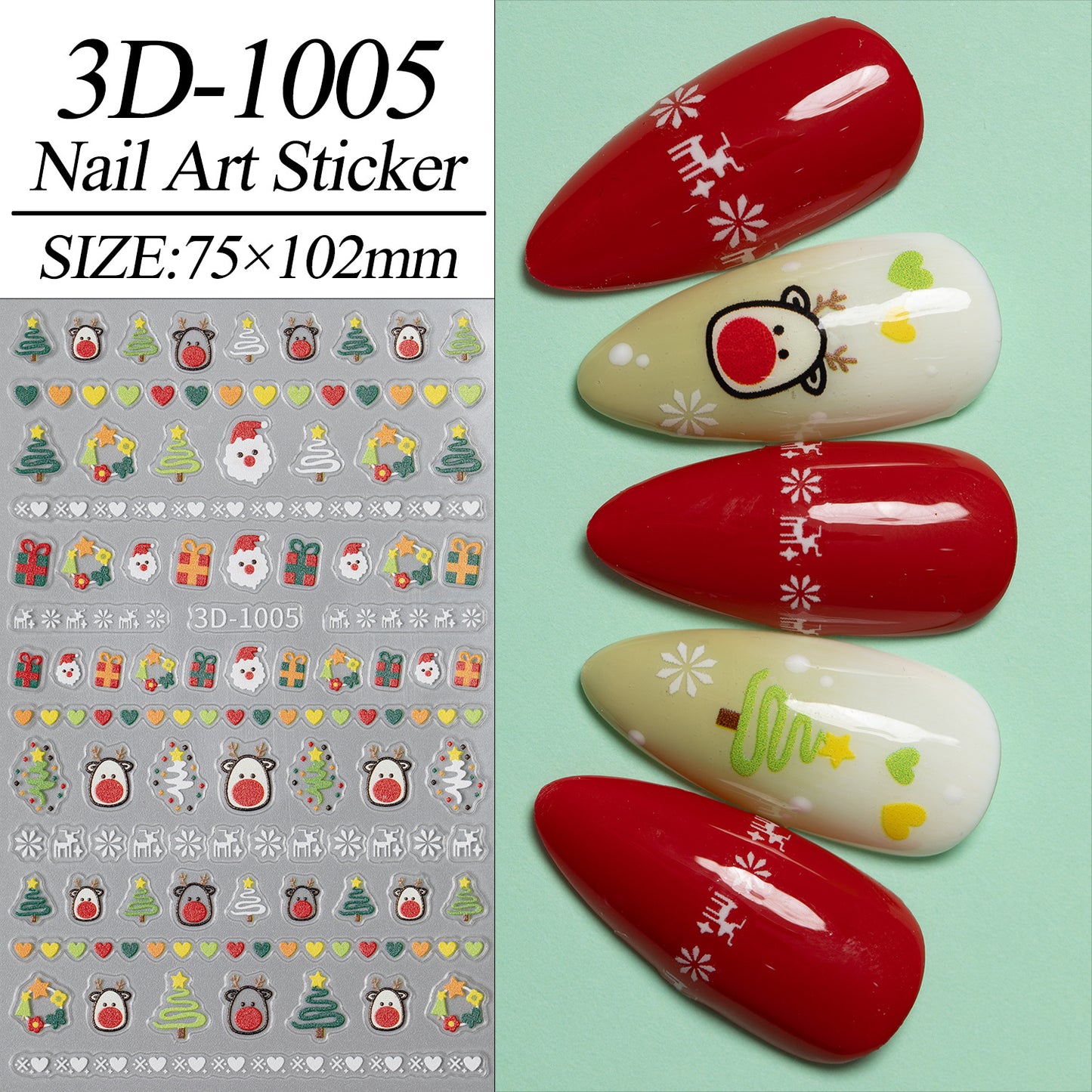 Christmas Series Nail Art Sticker Flat Belt Adhesive Christmas Snowman Elk Nail Sticker Ornament 3D