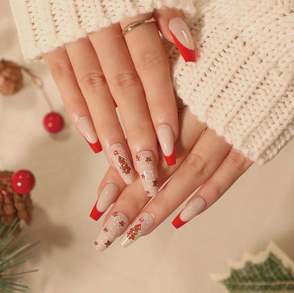 nails Art Press on nails Wholesale Simple Red Edge French Christmas Tree Stars Fake nails Sheets Wholesale nails Sheets｜365nails