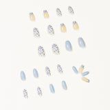 Unhas curtas de balé azul-bebê creme branco, arte em unhas postiças, remendo para unhas, remendo removível para unhas｜365nails