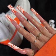 成品甲片批發 橘色波浪線條 簡約法式 可移除｜365nails