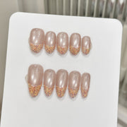 365nails: "Golden Hour" – Glitter French Tip Handmade Short Square Nails