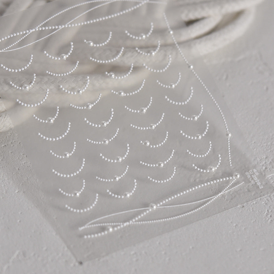 Crystal Pearl Chain Collection: "Elegant Pearl Smile Line" – 3D Embossed Nail Sticker