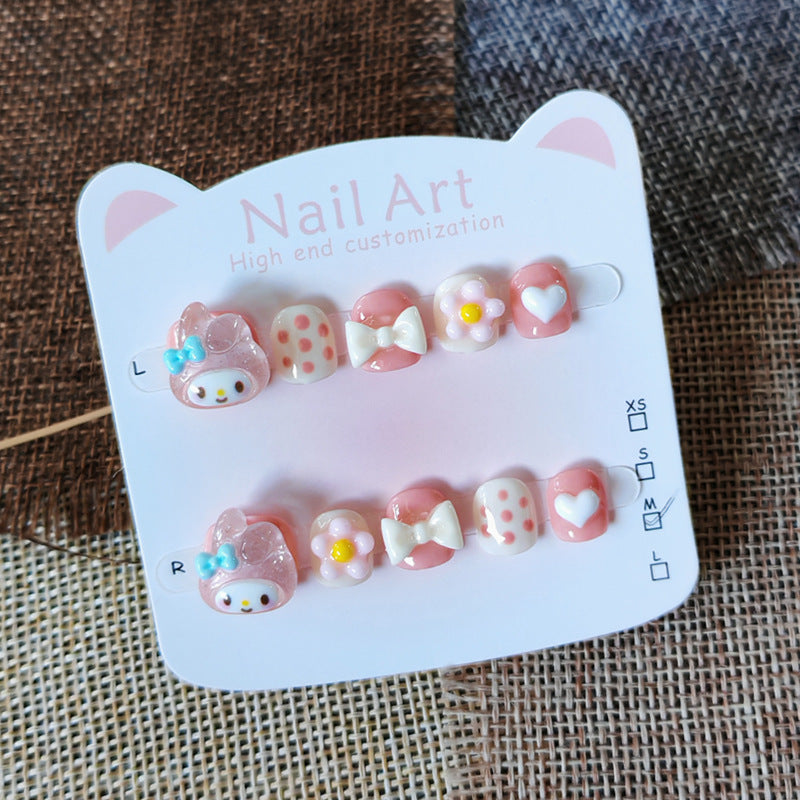 365nails: "peach my melody" – short round handmade kids press-on nails
