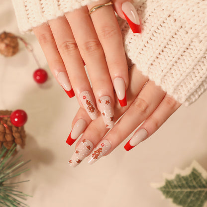 Christmas press on nails snowflake love snowman manicure short almond bow  long nail wholesale｜365nails