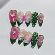 365nails-Tropical Bloom: "雞蛋花飄舞" – 杏仁形手工製3D立體雕刻穿戴甲
