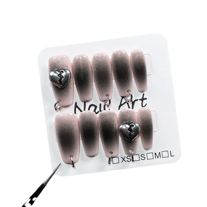 Handmade press on nails Airbrush Black Gills Spice Girl Nail Patch Perforated Ring Personalized  Patch｜365nails