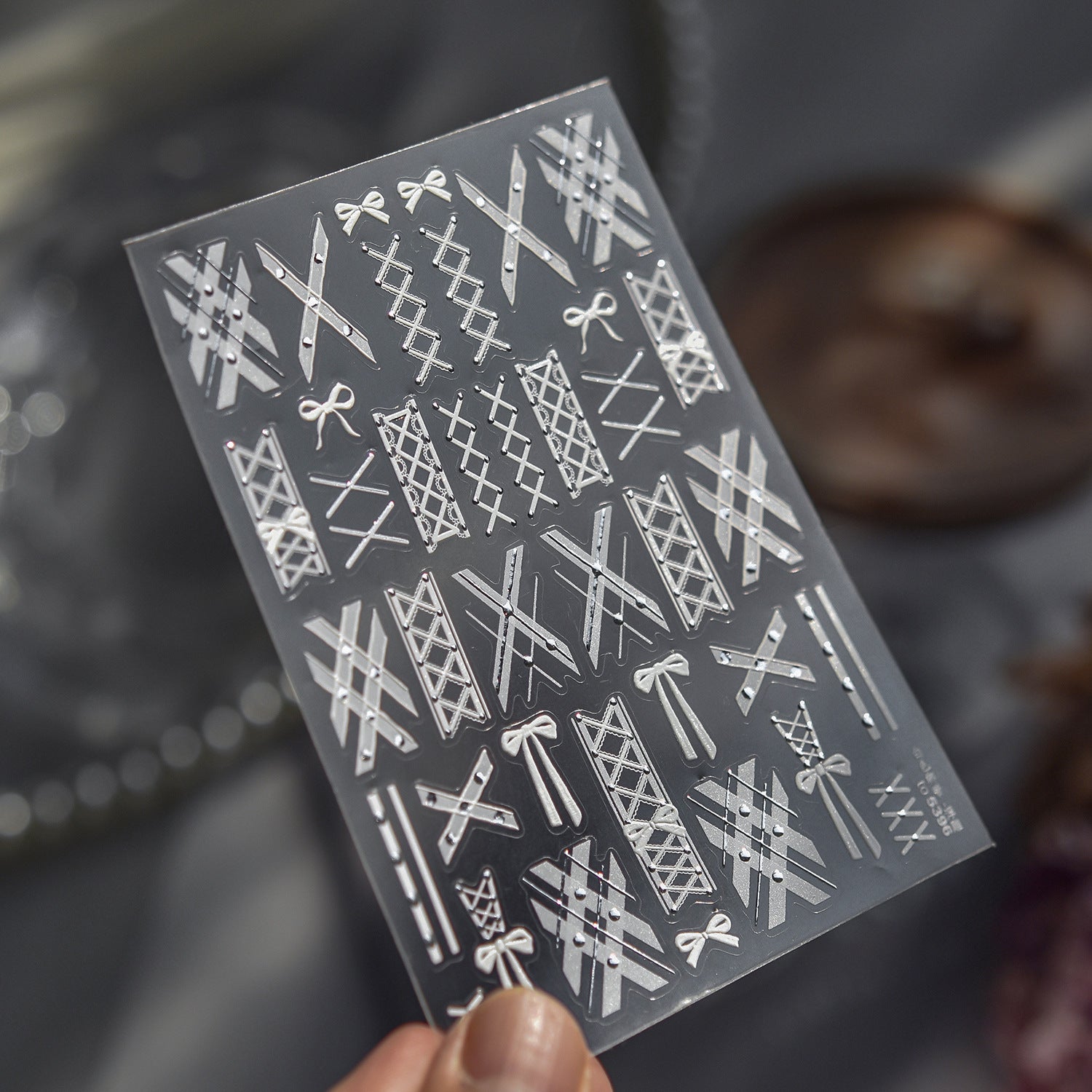 White Lace-Up & Bow: "Bridal Ballet" – 3D Nail Sticker