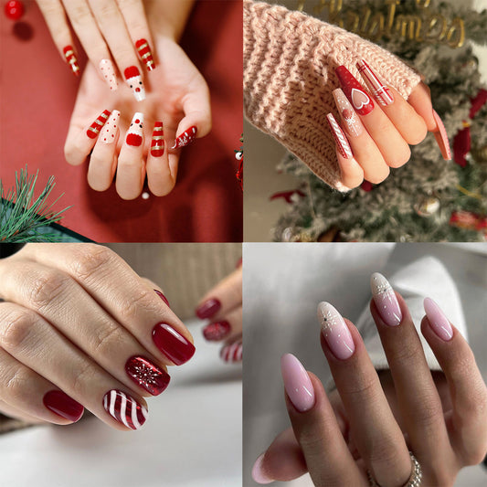 Christmas press on nails snowflake love snowman manicure short almond bow  long nail wholesale｜365nails