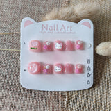 365nails: "pink sweetheart collection" – short round handmade kids press-on nails (4 styles)