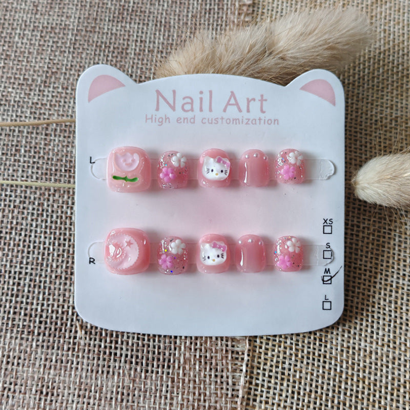 365nails: "pink sweetheart collection" – short round handmade kids press-on nails (4 styles)