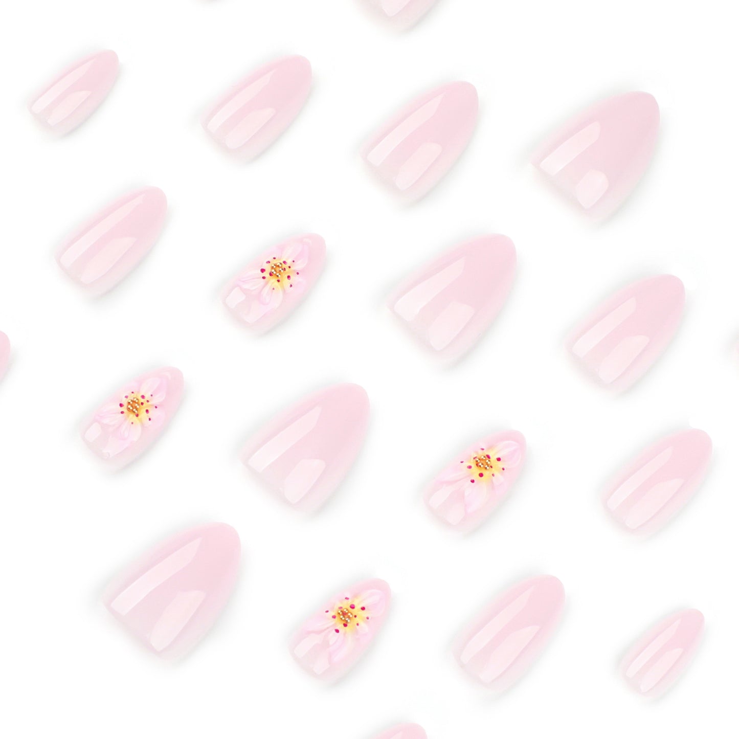 Short almond 3D three-dimensional fresh flower press-on nails