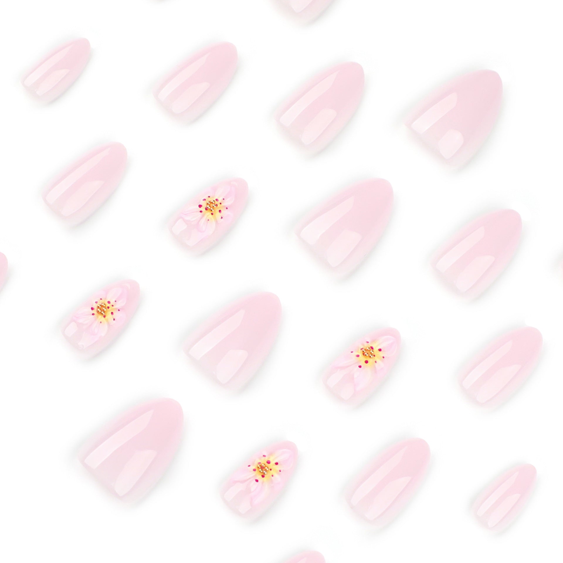 Short almond 3D three-dimensional fresh flower press-on nails