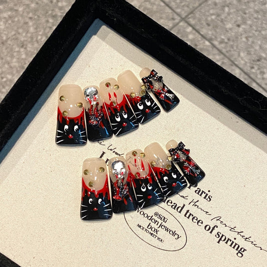 Duck Beak Nail Art Hand Painted Cat Region Limited  Nails Handmade Wear Nail fake nails Nail Art | 365nails