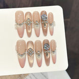 Blush Nude Crystal Luxury Gradient Press On Nails