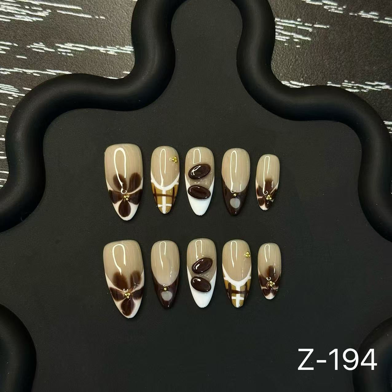 365nails: "Espresso Elegance" – 3D Coffee Bean & French Tip Handmade Long Almond Nails