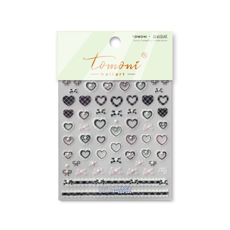 365nails: 크리스탈 체크 하트 리본 네일 아트 스티커