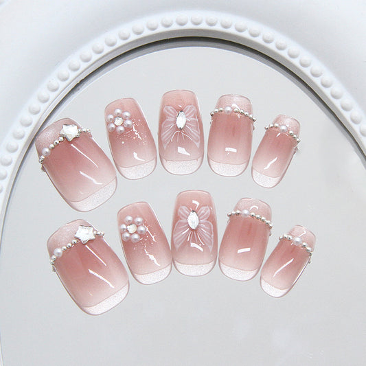 Nail Tips  Prefabricated Nail Three-dimensional Atmospheric Nail Art Ice Clear Butterfly Burst cat eye French Pearl Nail Art 30 pieces｜365nails