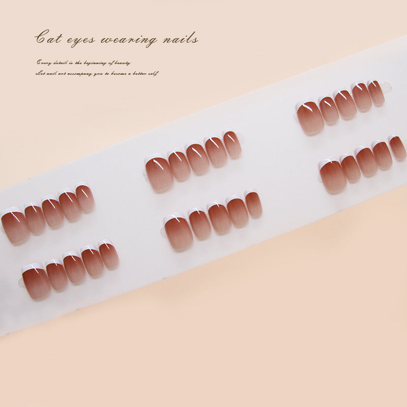 Nail Tips  prefabricated nail press on nails gradual change French removable nail burgundy short T nail patch drill ｜365nails