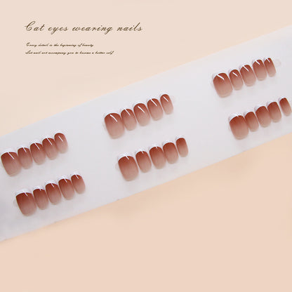 Nail Tips  prefabricated nail press on nails gradual change French removable nail burgundy short T nail patch drill ｜365nails