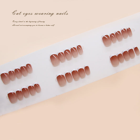 Nail Tips  prefabricated nail press on nails gradual change French removable nail burgundy short T nail patch drill ｜365nails