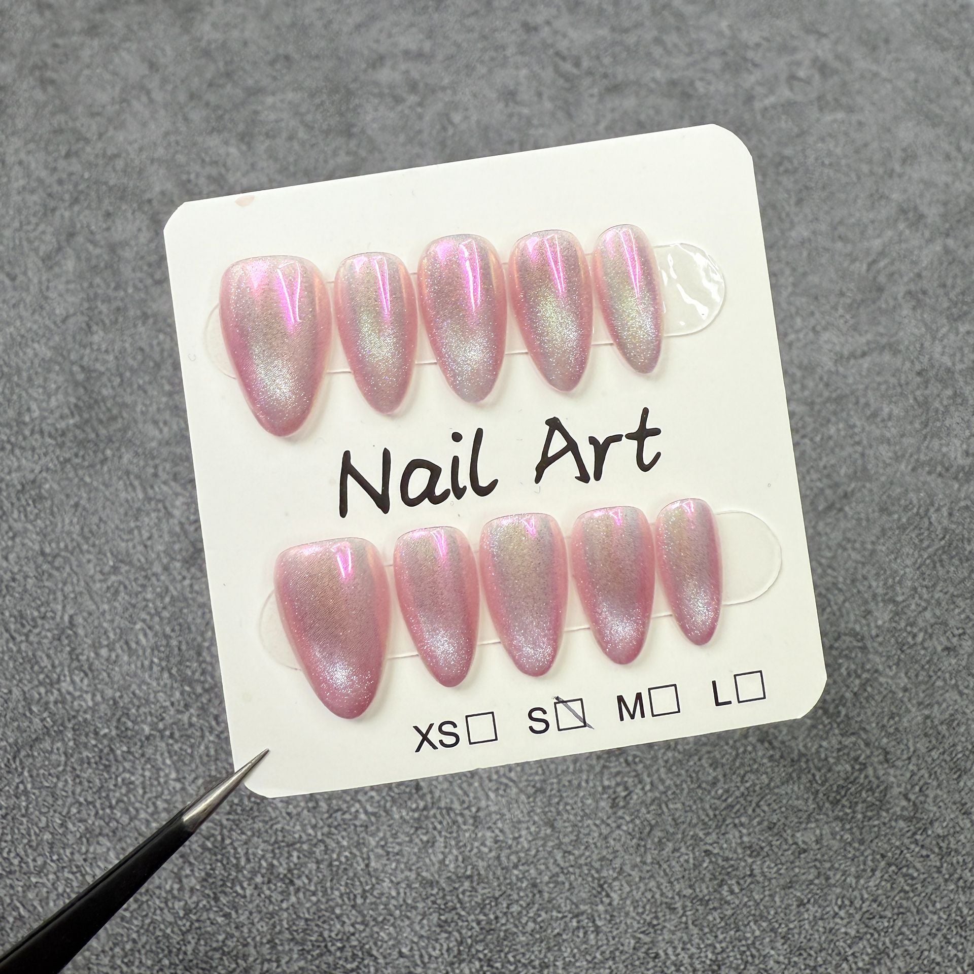 Almond nail simple flash cat eye nail art ice through short handmade press-on nails factory wholesale｜365nails