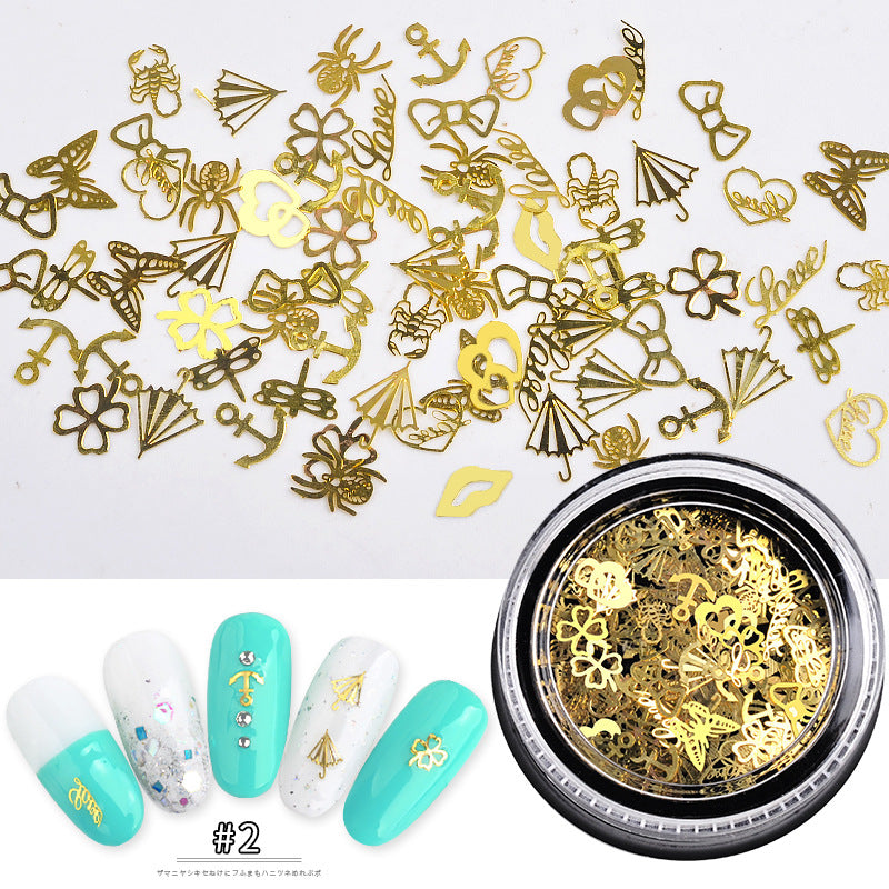 Christmas Gold Metal Nail Art Mix – Hollow Festive Shapes for Gel & Acrylic (MOQ=3)