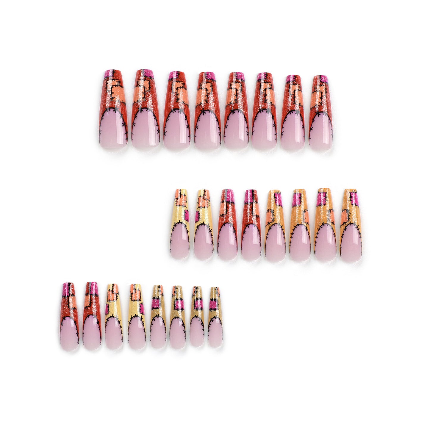 extra long ballet French  autumn and winter warm color patch splicing nail piece   nail piece｜365nails