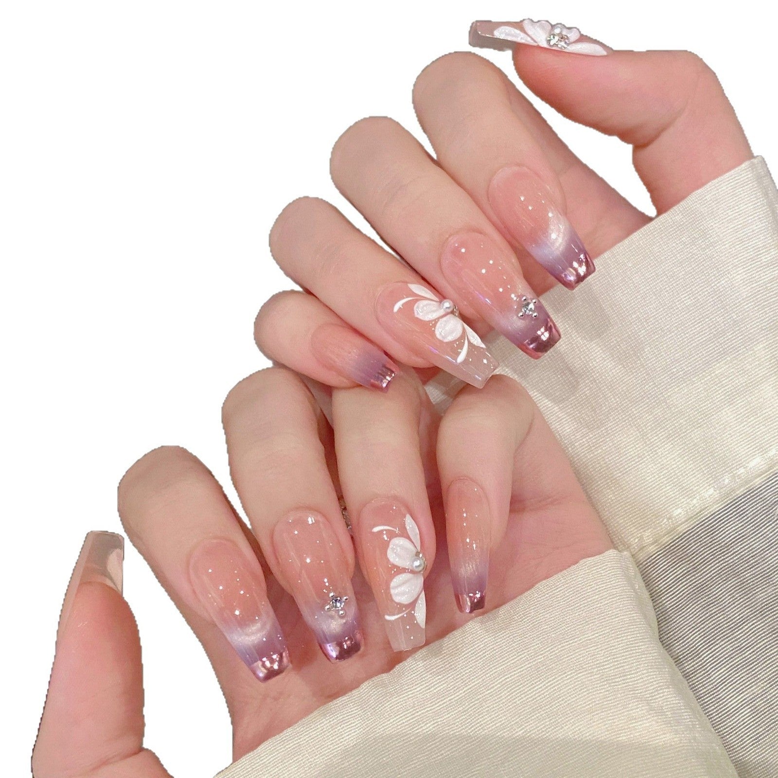 365nails: "Violeta em Flor" – Unhas Quadradas Degradê Olho de Gato Florais Pintadas à Mão