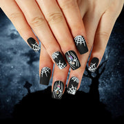 萬聖節黑白蜘蛛網水鑽可拆式甲片｜365nails
