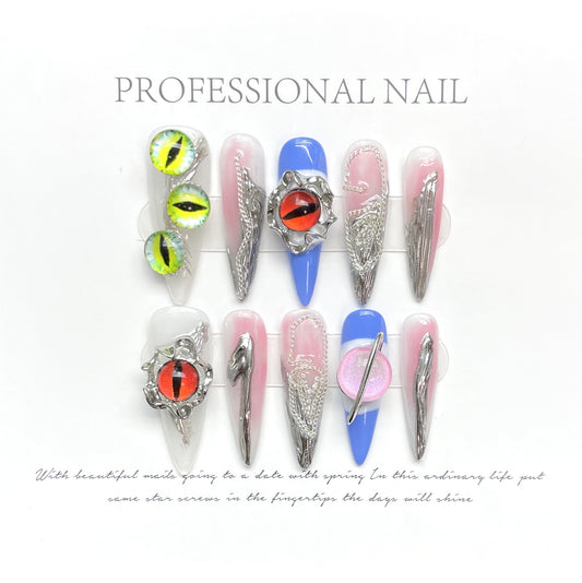 Handmade Wear Nail Devil's Eye Dark Niche Nail Art Contrast Color False Nail Wear | 365nails