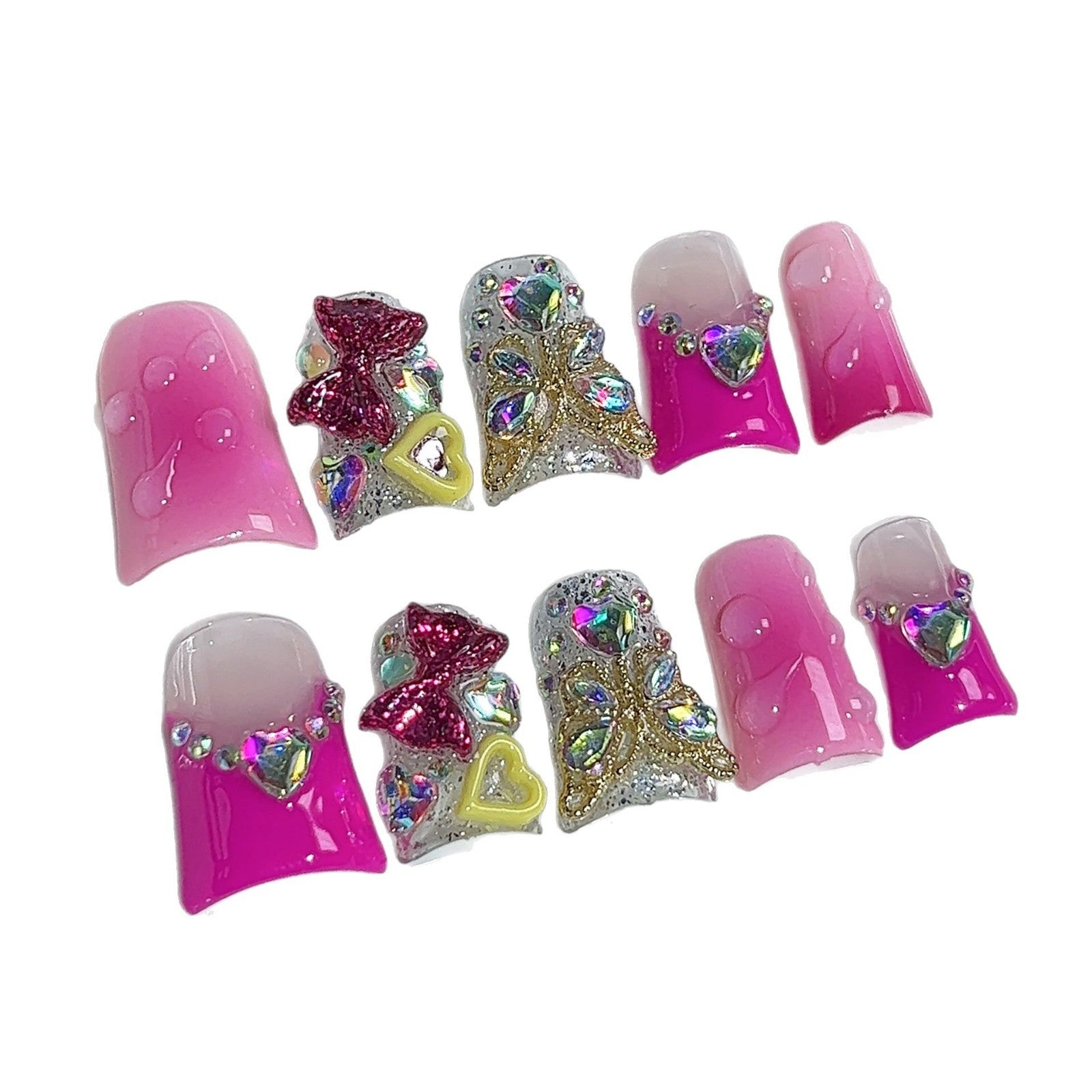 Unhas bico de pato transparentes com blush francês, unhas postiças fofas e com gotas de água, atacado de fábrica｜365nails