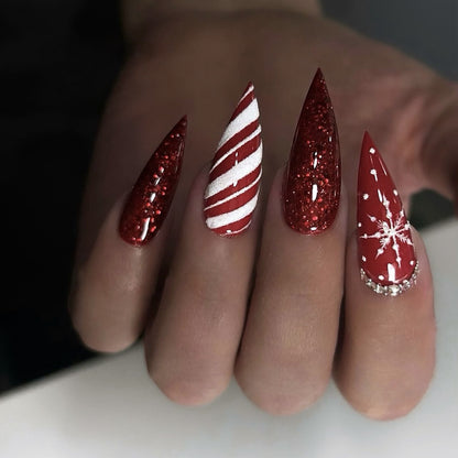 Christmas press on nails snowflake love snowman manicure short almond bow  long nail wholesale｜365nails