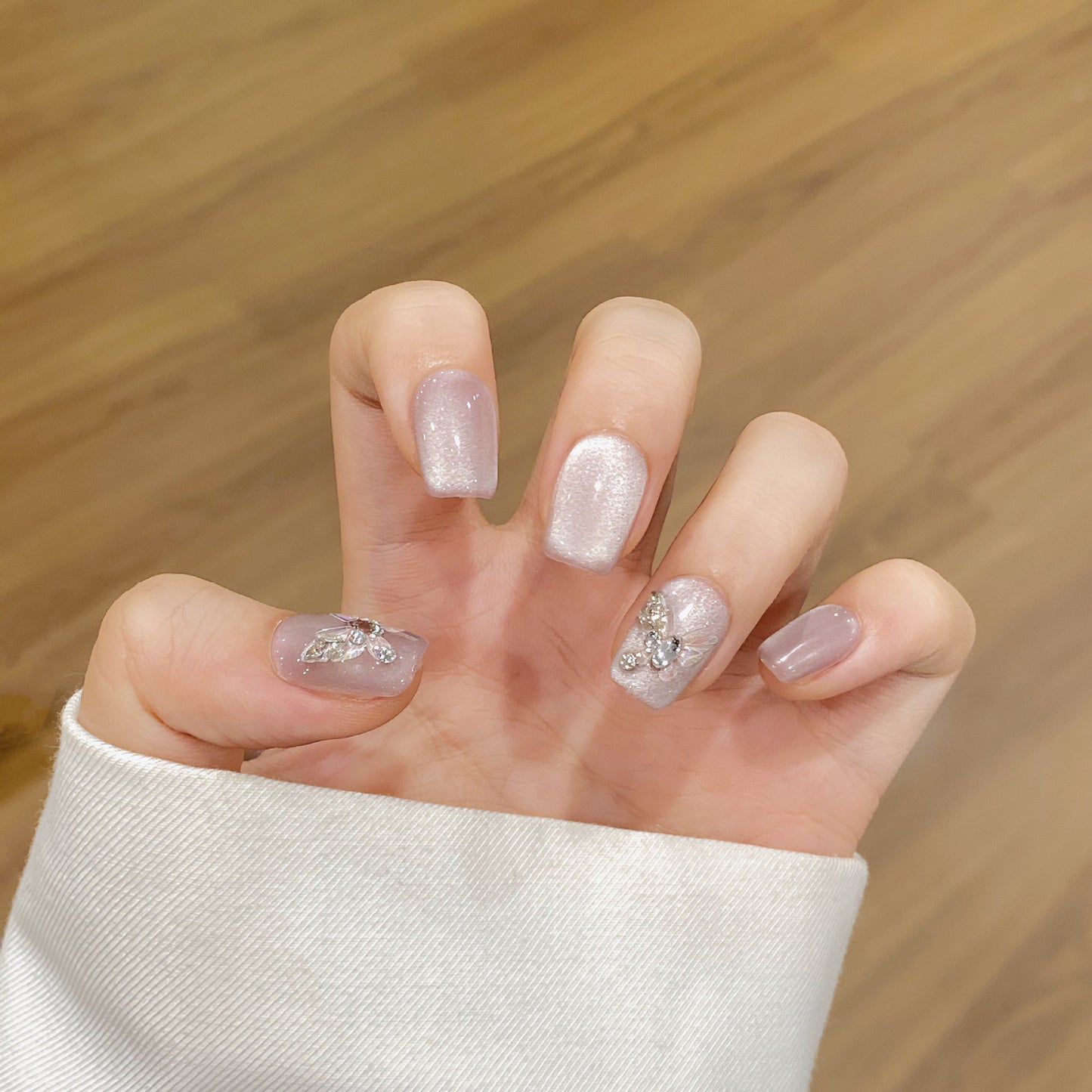 Soft Nude Cat Eye Press On Nails