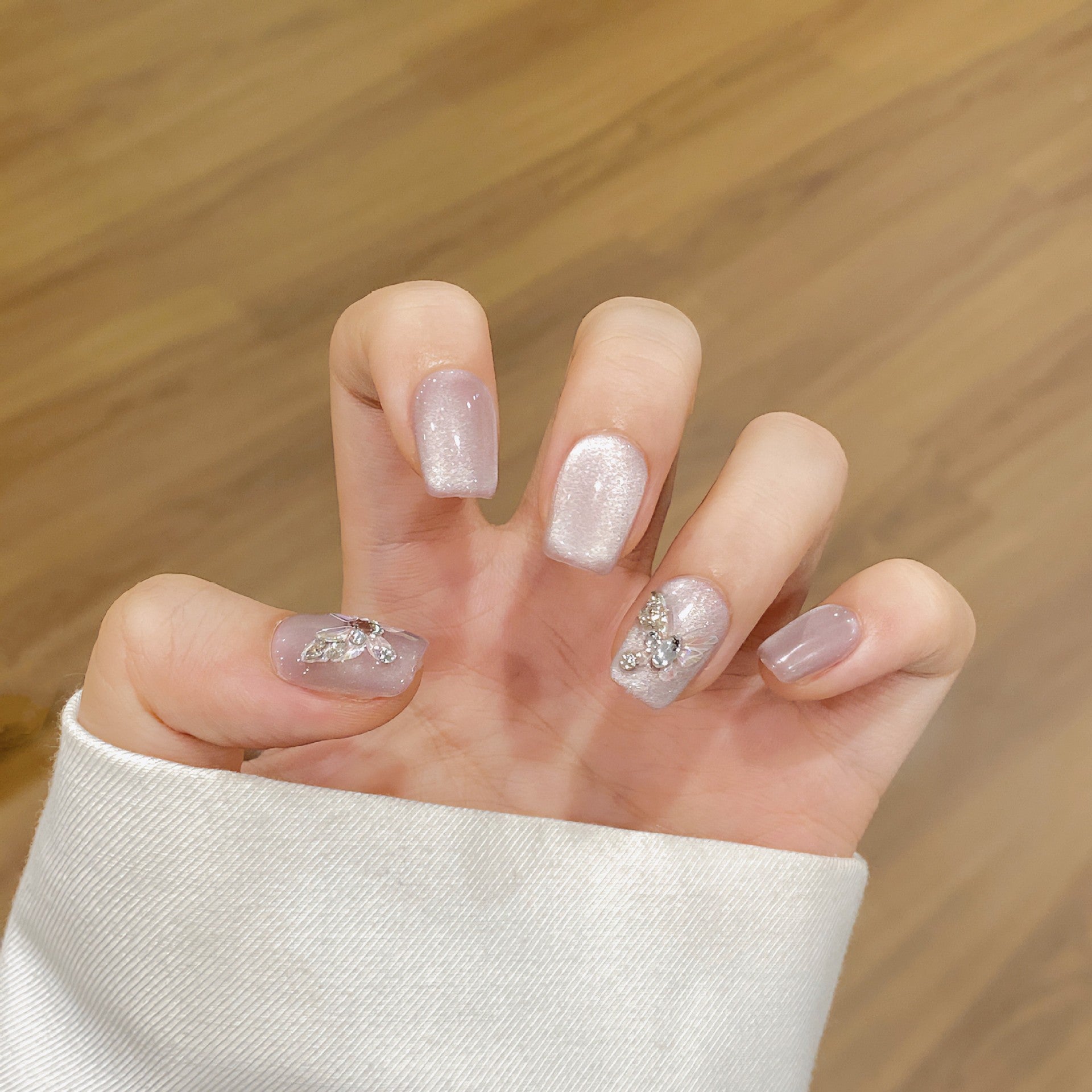 Soft Nude Cat Eye Press On Nails