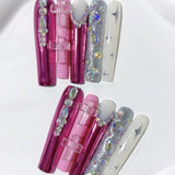 Glossy Pink Crystal Extra Long Press On Nails